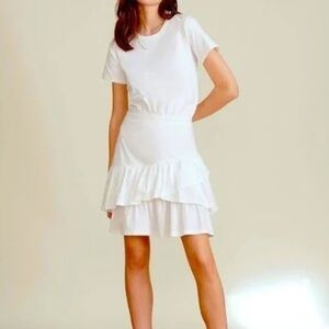 Veronica Beard Noha white flounce tee shirt dress